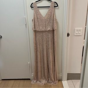 Adrianna papell blush pink beaded long A-line dress v neck sleeveless size 18